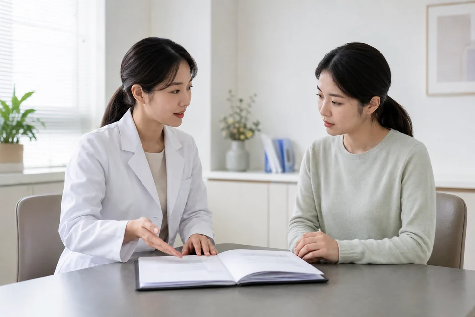 의료진과 마주 앉아 건강검진 결과를 상담하는 장면