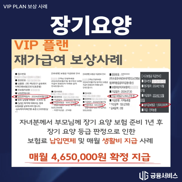 장기요양 판정 후 생활비와 납입면제 보상사례 자료