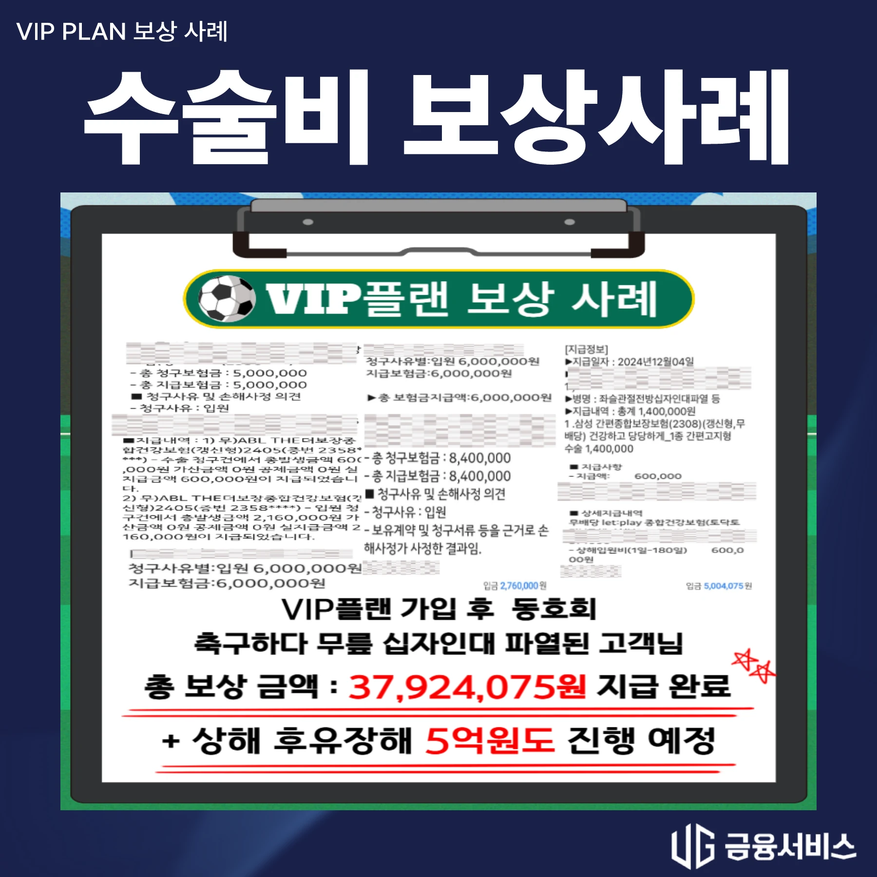 축구 중 십자인대 파열과 입원 보상사례 지급 자료