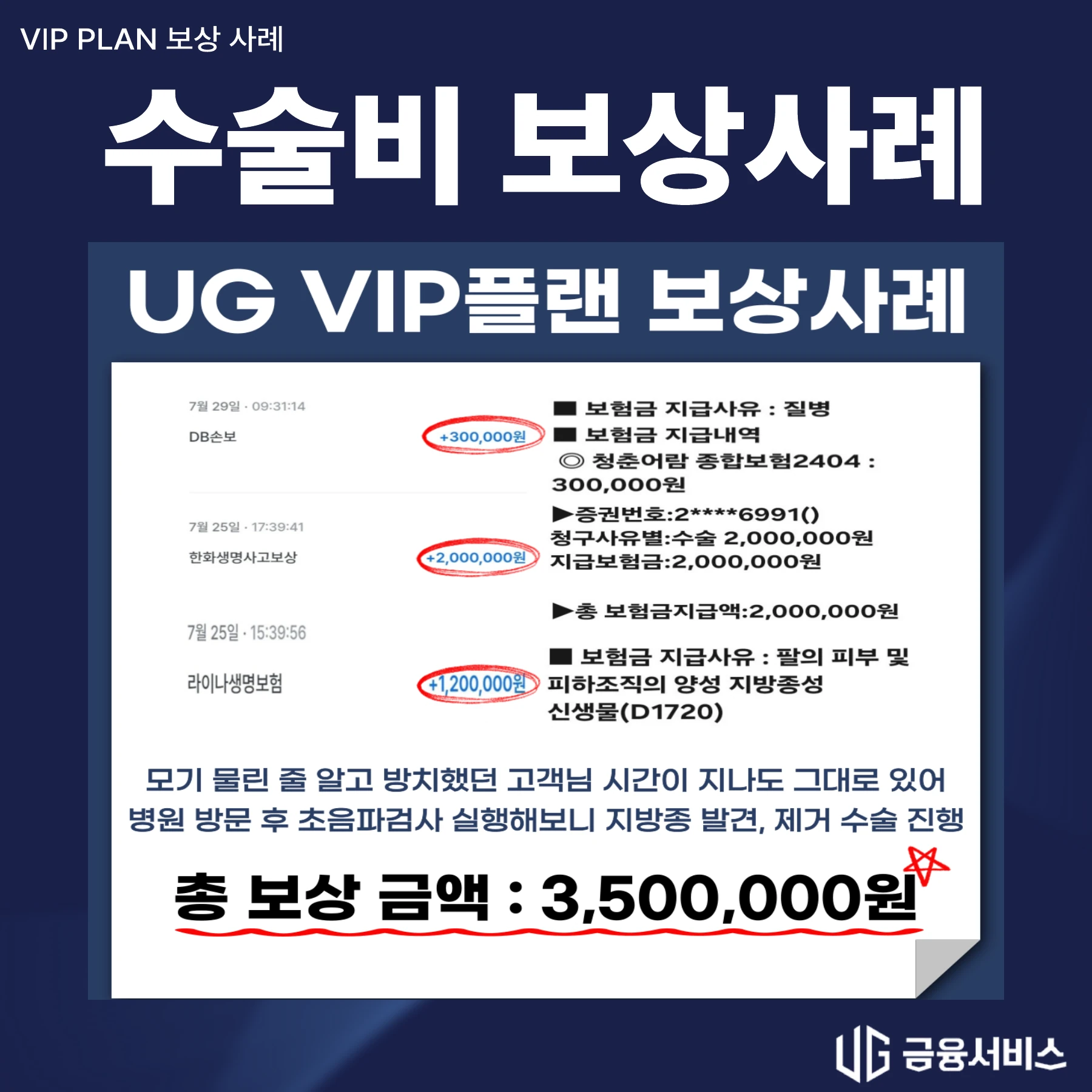 팔 지방종 제거 수술 보상사례 지급 자료