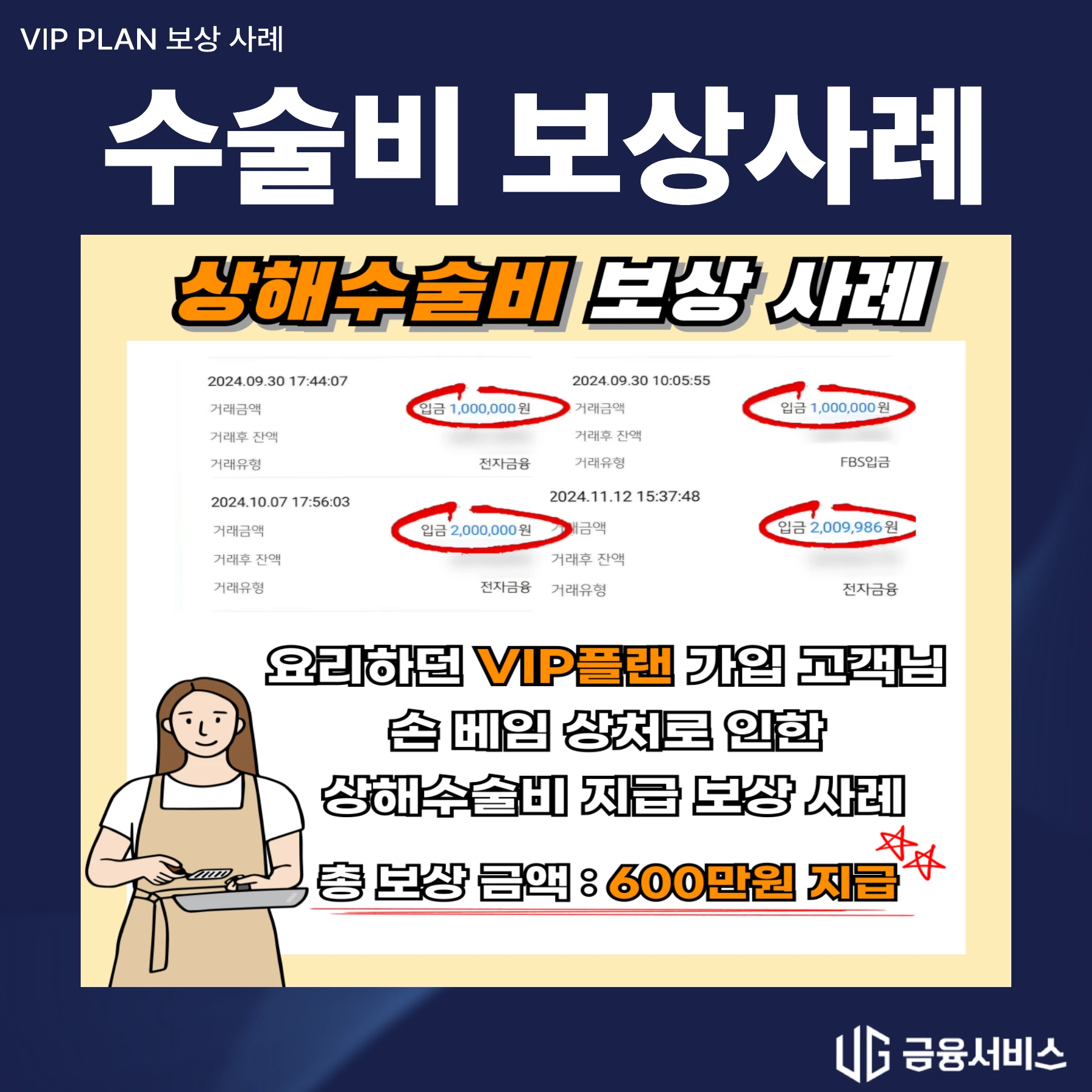 요리 중 손 베임과 수술 보상사례 지급 자료